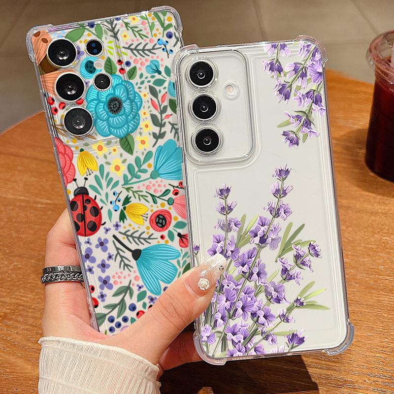 Романтичный Цветочный Узор Чехол для Телефона Для Samsung Galaxy S26 S25 S24 S23 Ultra S22 Plus S21 S24 S25 FE Прозрачный Ударопрочный Мягкий Чехол