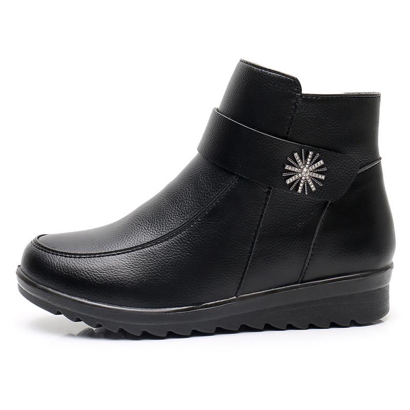 New Autumn and Winter Middle-aged and Elderly Mothers Wool Cotton Shoes Soft-soled Non-slip Cowhide Women's Shoes Piled and Thickened Women's