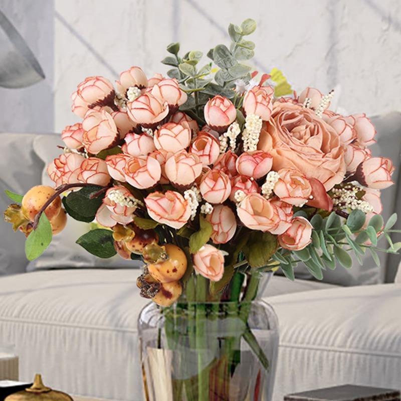 10 шт., искусственный бутон розы, мини-маленький бутон розы, 15 головок/пучок, шелковые искусственные цветы для DIY, свадьбы, дома, рождественский декор, цветочные подарки, реквизит для фотографий