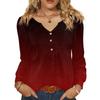 Женская модная повседневная блузка с V-образным вырезом на пуговицах, с длинным рукавом, пуловер, футболка, топ