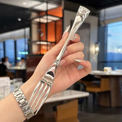 Столовая вилка из нержавеющей стали с длинной ручкой, столовые вилки, столовые приборы, четыре зубца, салат, десерт, фруктовые вилки для кухни, ресторана