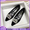 Coarse Heel Single Shoes Female Pointed Head Shallow Mouth One Pedal Rhinestone Temperament Female