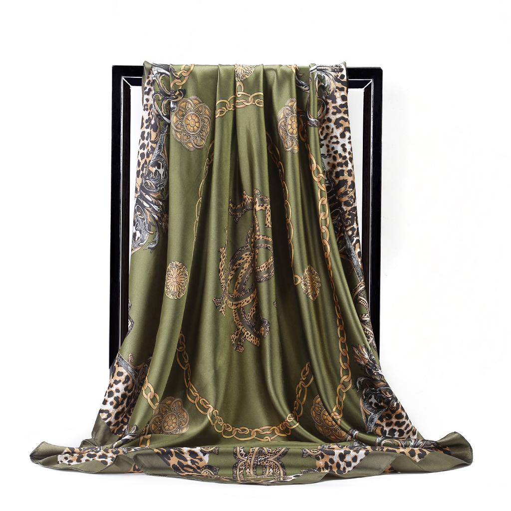 Women Fashion Square Vintage Print Satin Neckerchief Sun-Proof Scarf Scarves Shawl High Quality 1PC 90*90cm