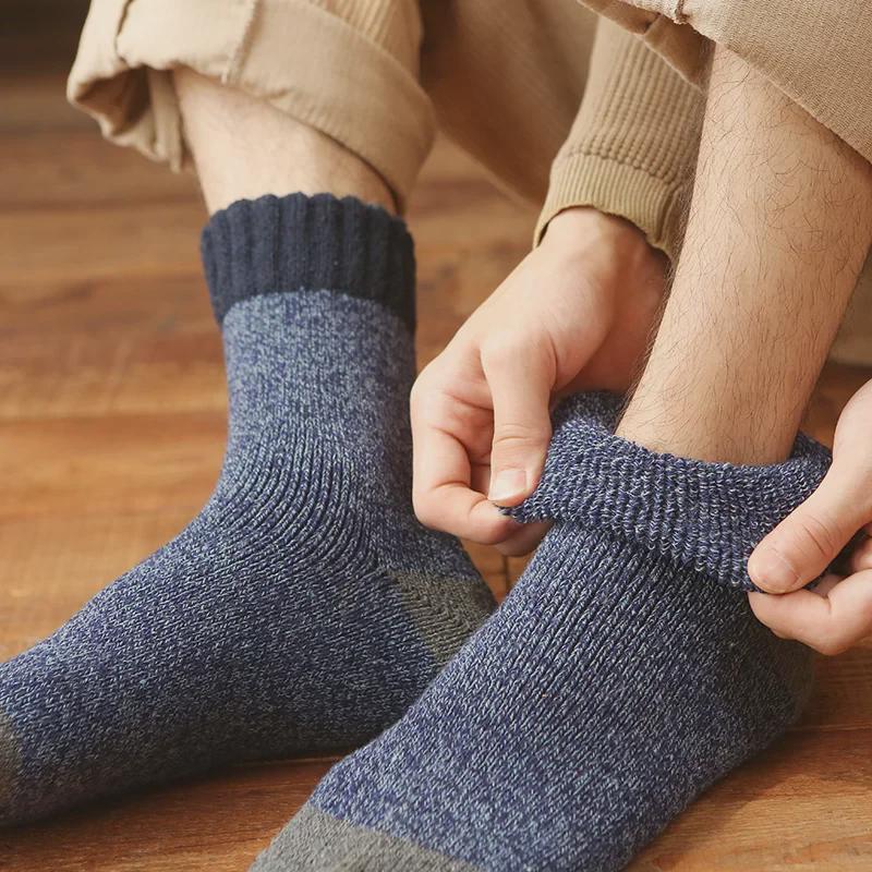 Мужские зимние шерстяные кашемировые носки средней длины — толстые, теплые и мягкие, бархатистые