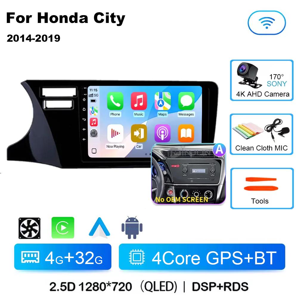 Для Honda City 2014 2015 2016 2017 2018 2019 Android 14 Qualcomm Car Radio GPS Navi QLED Screen Car Player WIFI BT 4G Головное устройство
