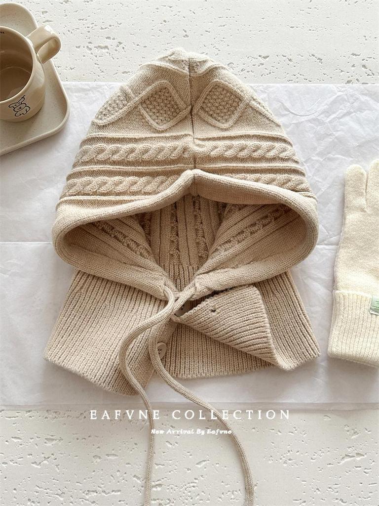 Korean Style Wool Balaclava & Twisted Gloves Set for Women - Perfect for Autumn and Winter