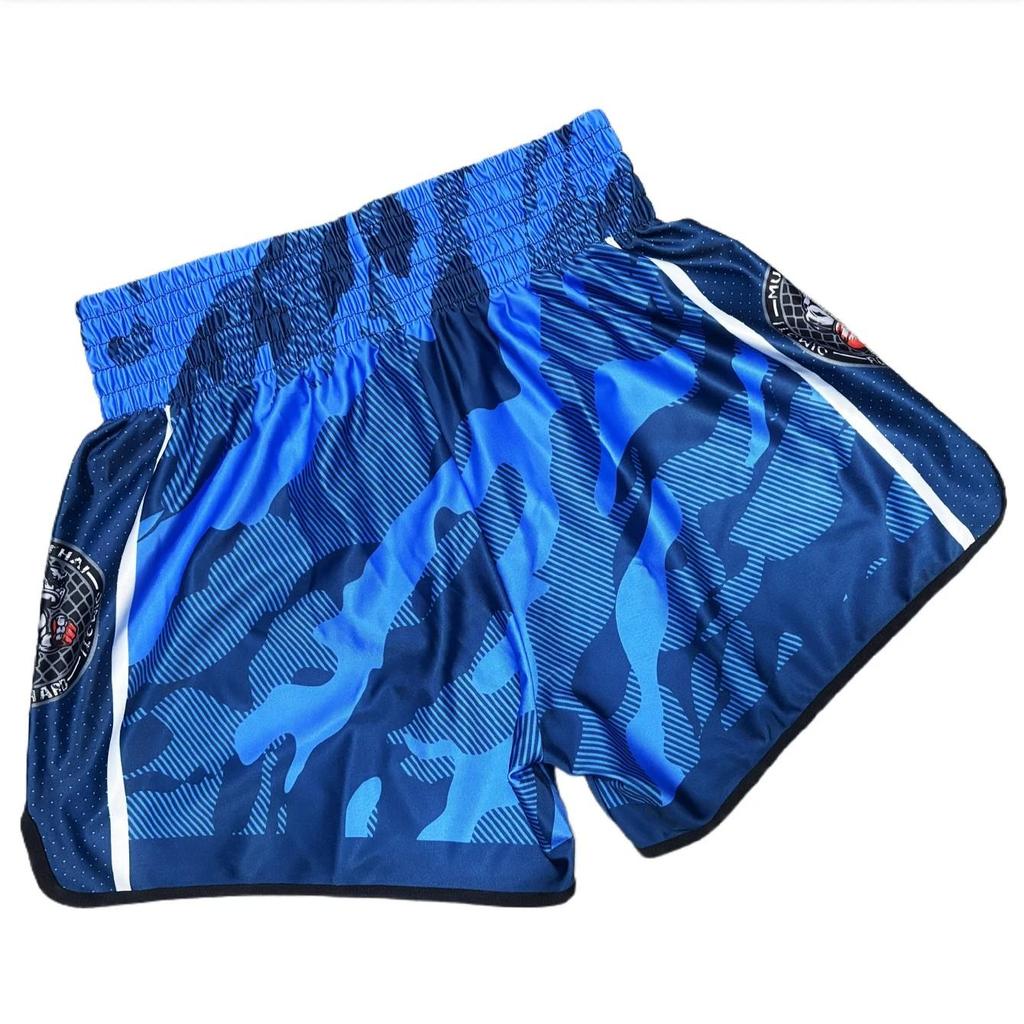 Синий Камуфляж Муай Тай Кикбоксинг Бокс ММА ЮФС Повседневные Шорты Спортзал Спорт Унисекс Мужские Женские Тренировка Быстросохнущие Принт Эластичная Высокая Талия Тренировочные