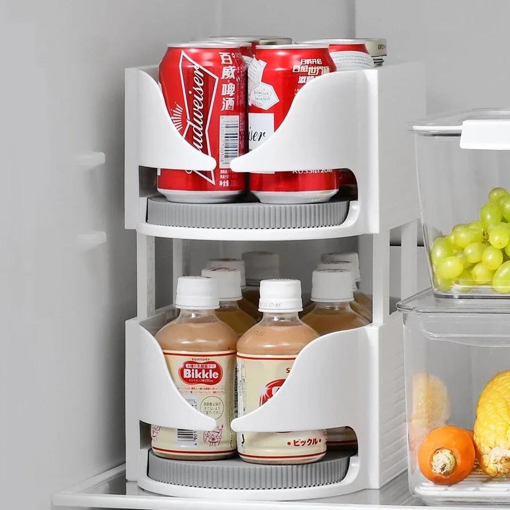 Rotatable Fridge Organizer Bins Soda Can Dispenser Kitchen Storage Racks Beverage Bottle Holder Refrigerator Organizer Pantry
