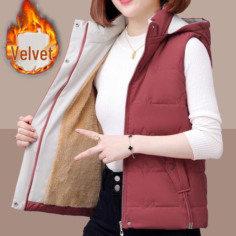 Женский хлопковый жилет с флисовой подкладкой, укороченного стиля для осени/зимы 2024, идеально подходит для мам среднего возраста и миниатюрных фигур