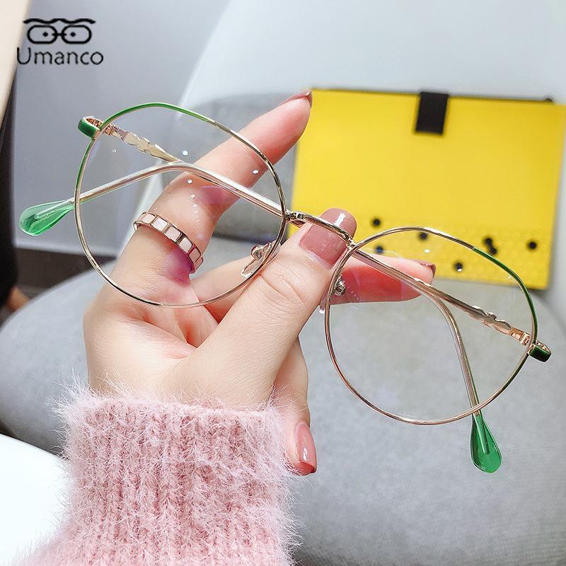 Очки унисекс для близорукости, сверхлегкие металлические очки в круглой оправе, женские и мужские очки с антисиним светом, плоские зеркальные очки-1,0 ~-6,0