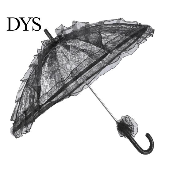 Fashionable Daily Travel Parasol Vintage Gothic Lace Umbrella, Black Bridal for Halloween Elegant Hollow Embroidery Umbrella Witch Cosplay,