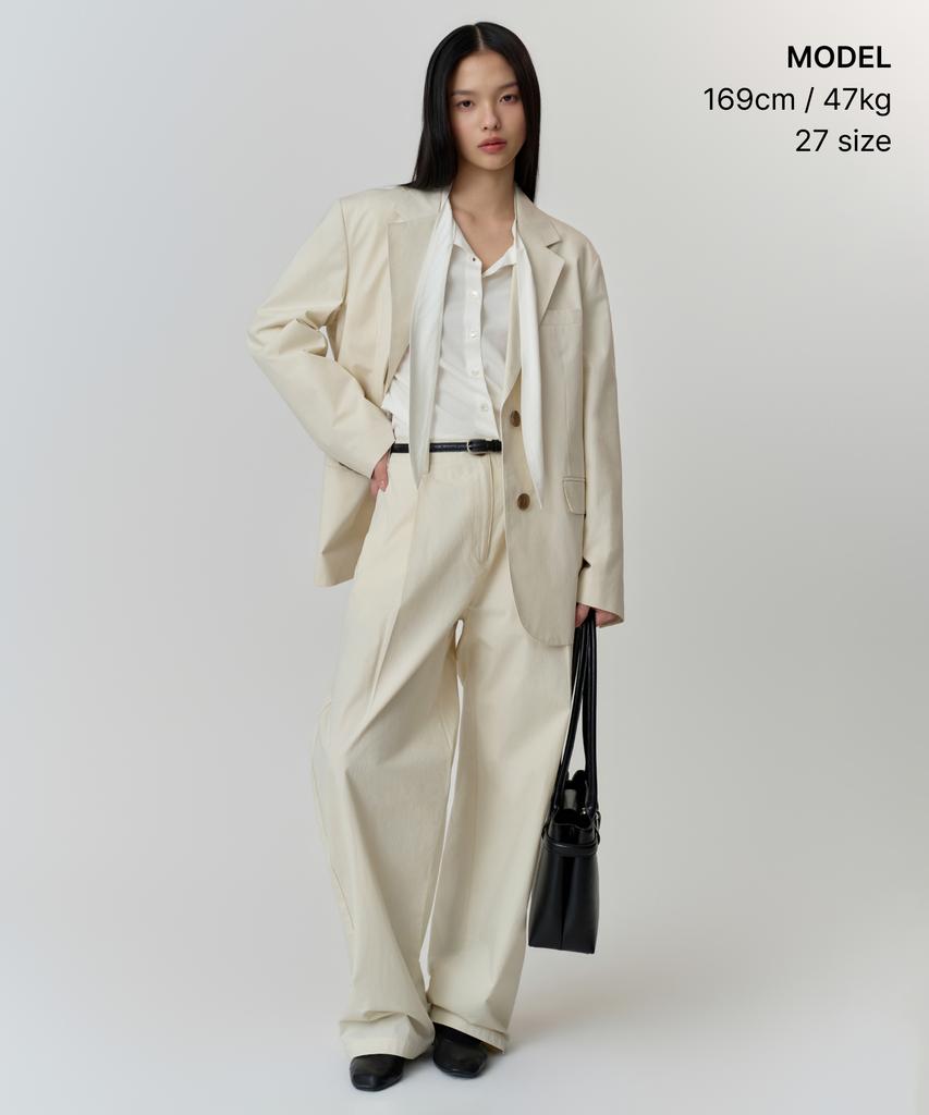 MUSINSA STANDARD WOMAN Женские Широкие Брюки из Стиранного Хлопка с Глубокими Заутюженными Стрелками [Кремовый]