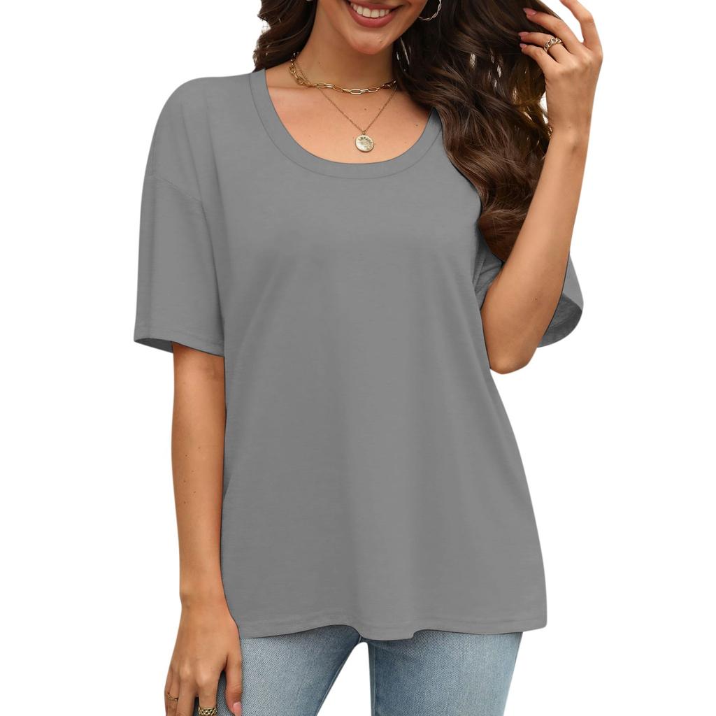 Модные однотонные футболки для женщин, летние топы с короткими рукавами, свободные блузки с круглым вырезом, топы