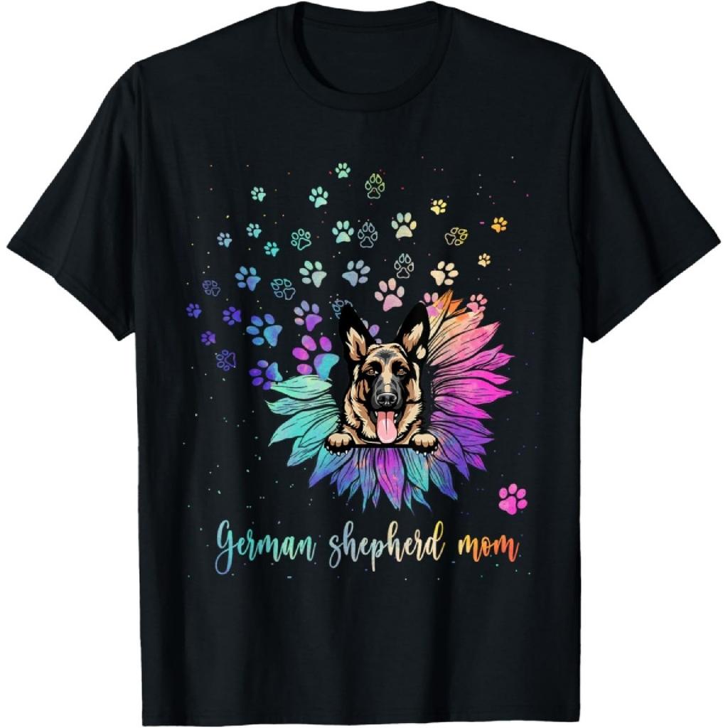 Женская футболка с подсолнухом и немецкой овчаркой, для мамы, tie-dye, любителя собак