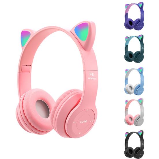 P47 Headphone Bluetooth 5.0 Luminous Cat Ear Shape Wireless Headset for Travel