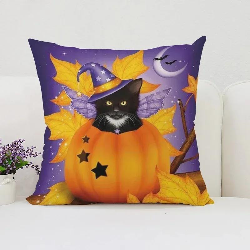Декоративная наволочка с изображением тыквы и кошки на Хэллоуин, подходящая для дома, гостиной, дивана, спальни, декоративная наволочка