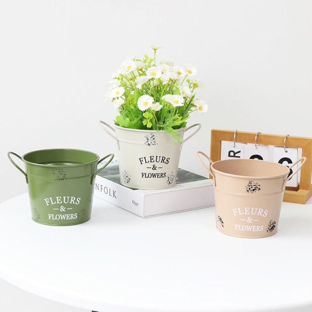 Handicraft Iron Planter Pot Decorative Flower Bucket Ornament Round Flower Pot Succulent