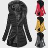 2024 Women's Winter Hooded Black Cotton Coat with Plus Velvet Lining, Medium Long