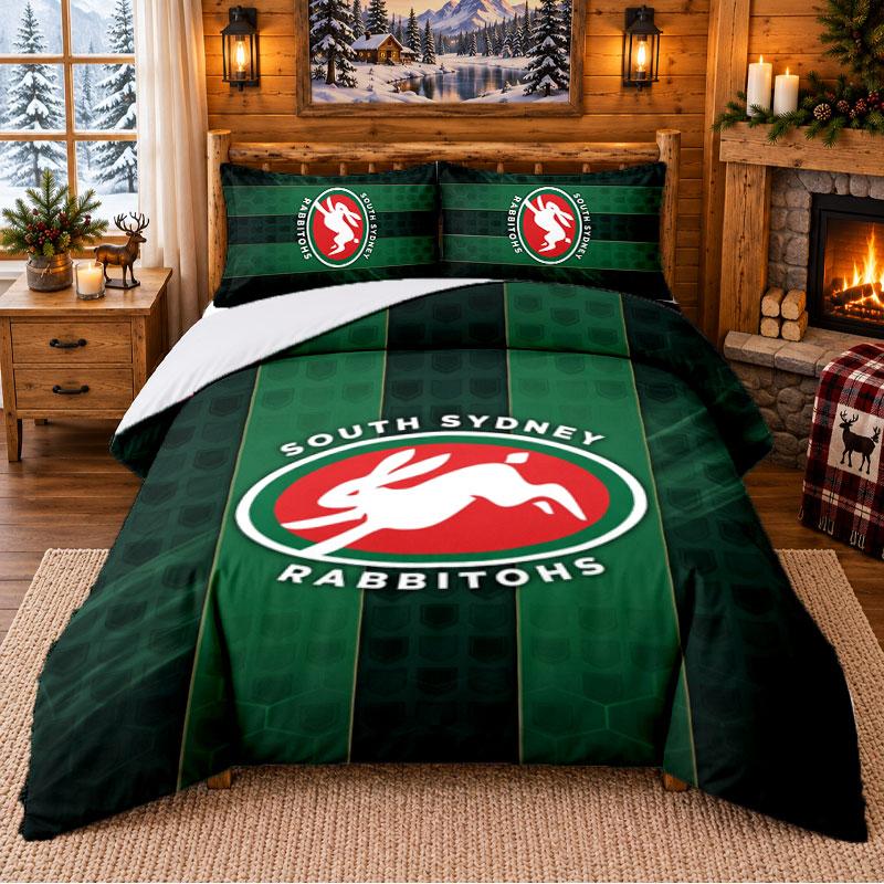 Printed 3Pcs Bedding Set South Sydney Rabbitohs Pattern Bed Sheet Pillowcase For Bedroom Decor