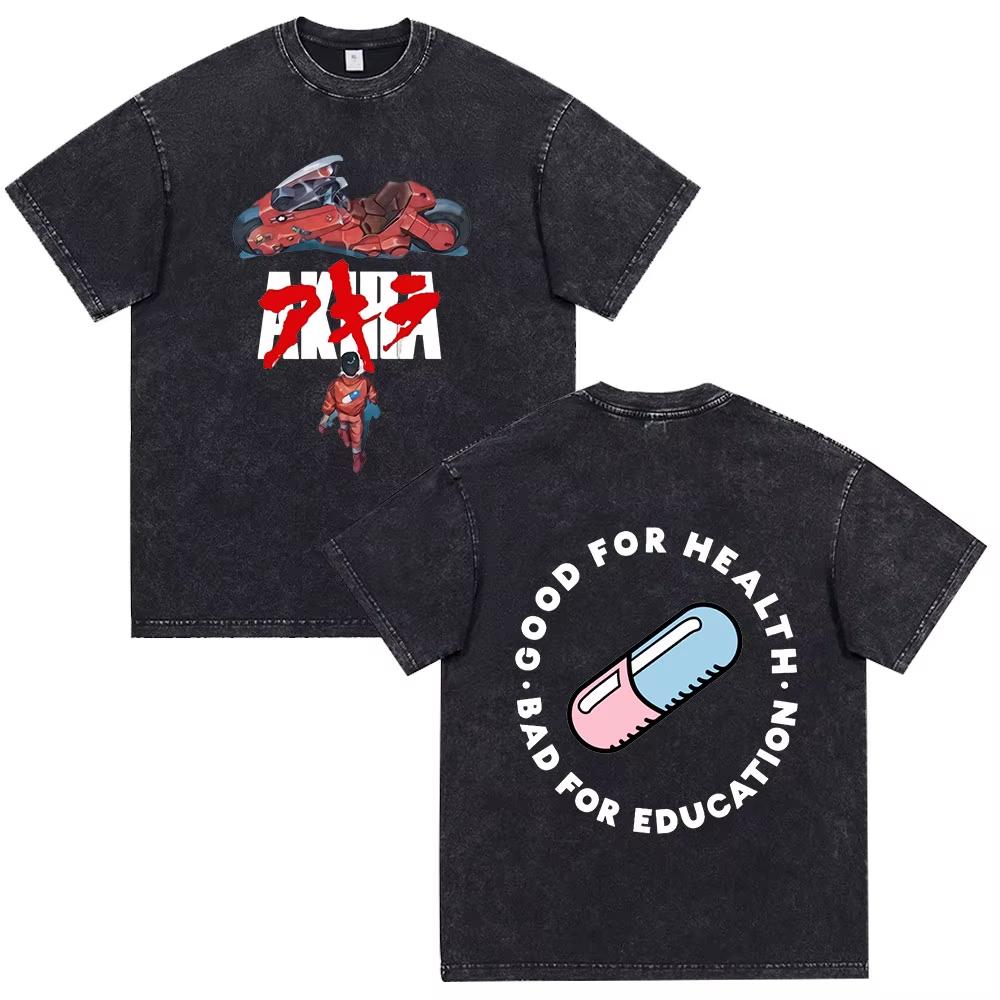 Japanese Anime Akira Washed Vintage T Shirt Science Fiction Cartoon Movie Shotaro Kaneda T-shirt Gothic Cotton Oversized T-shirts