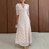 Evening Dress Flower Cutout Double-layered A-line Maxi Dress Half Sleeves V Neck High Waist