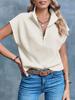 Women's Half Zip Cropped Knit Top Cap Sleeve Lightweight Oversized Sweater Vest
