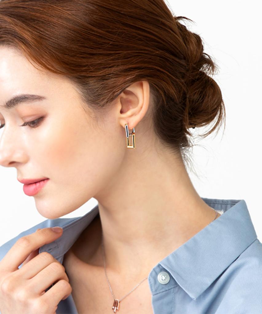 Ellejewelry 14K Gf Комбинированные серьги-пусеты One-Touch Elgpee352