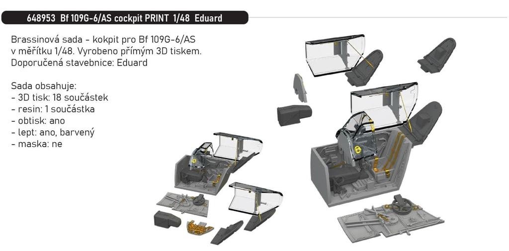 Пластиковые детали кабины самолета Eduard Brassin EDU648953 1/48 Bf109G-6/AS (для Эдуарда)