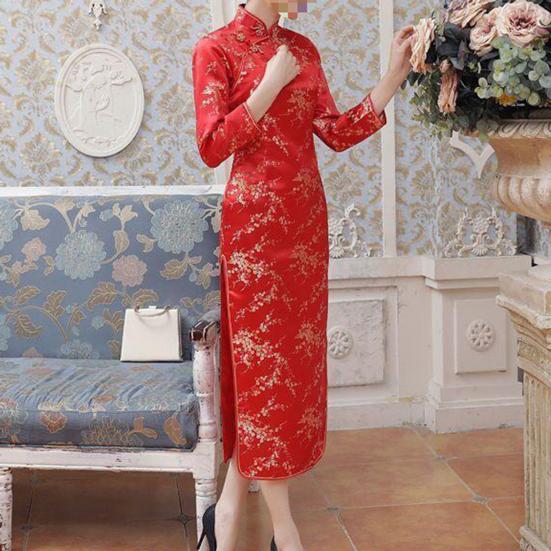 Леди Нижние юбки больших размеров, женский Cheongsam, элегантный длинный Cheongsam с высоким разрезом, классический женский стиль в китайском стиле, женское платье для свадебных вечеринок
