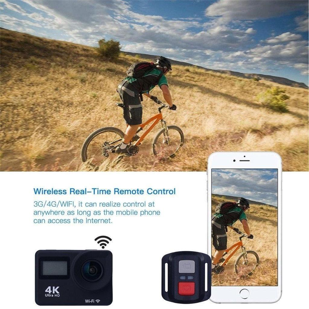 Экшн-камера с сенсорным экраном 4K, Wi-Fi, двойной экран, 12 МП Ultra HD, 30 м, водонепроницаемая спортивная видеокамера DV, широкоугольный объектив 170 градусов