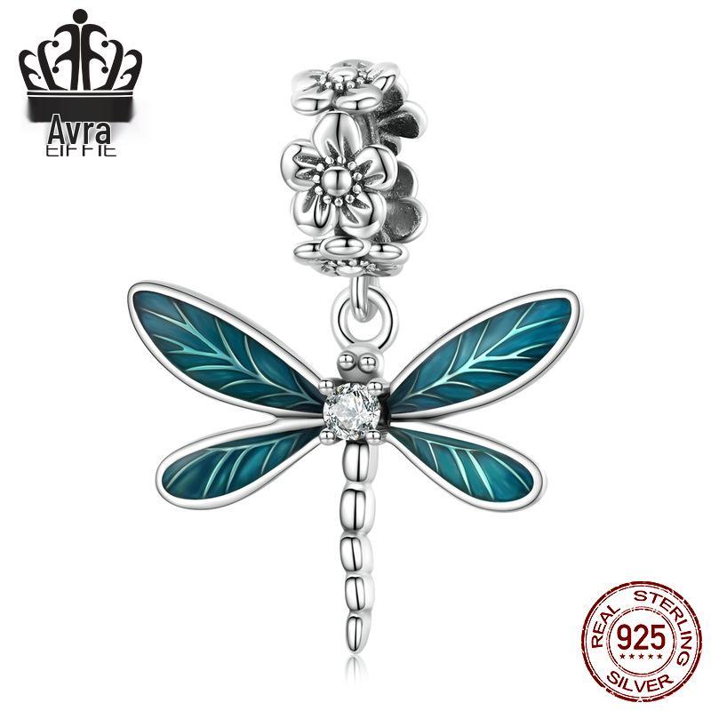Avle Изысканный кулон в виде стрекозы: Серебро 925 пробы, Платиновое покрытие, DIY бижутерия из бусин.