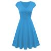 Fashion Women Solid Color V Neck Short Sleeve Plated Swing Party Banquet Dress