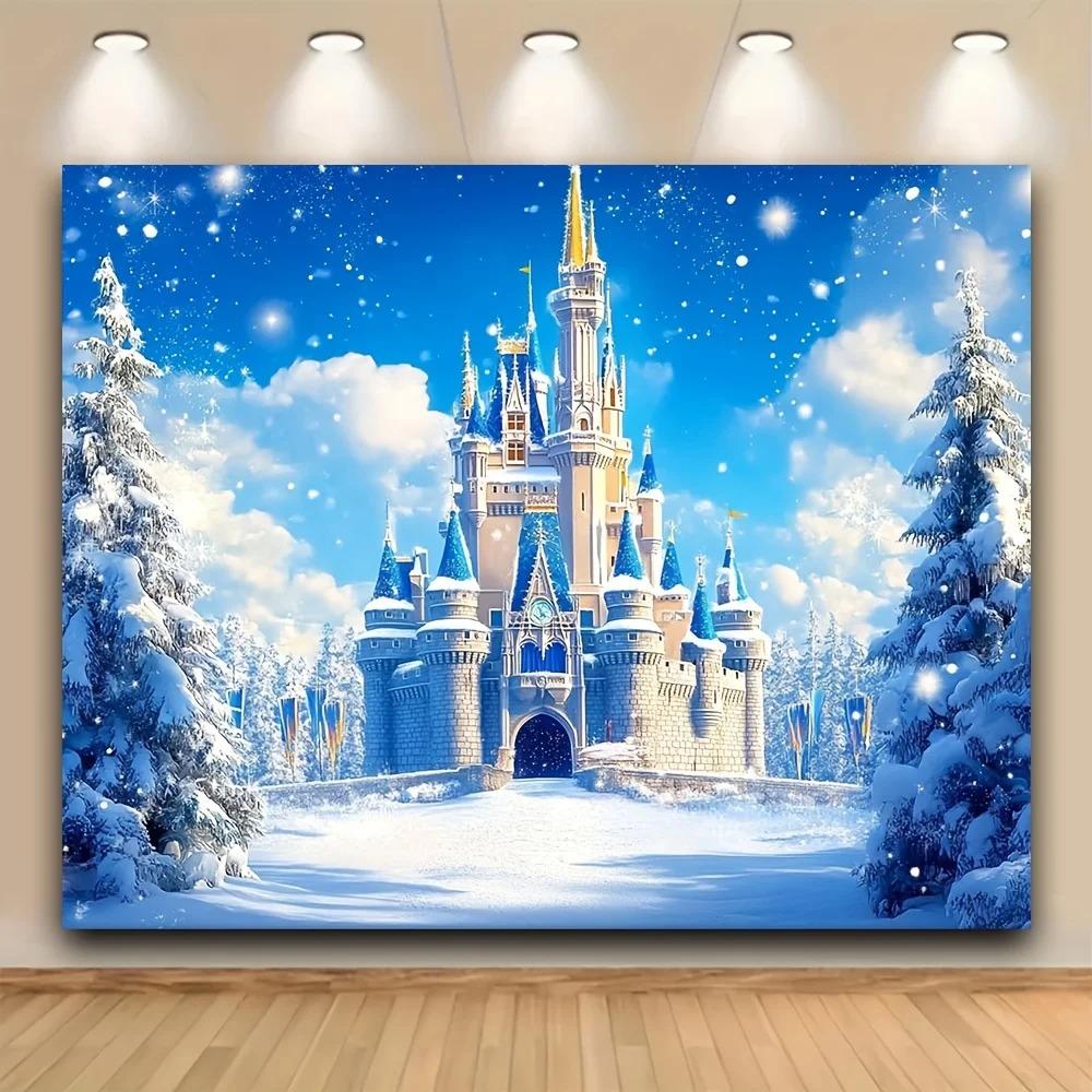 Winter Christmas Wonderland Castle Theme Banner Backdrop Children's Birthday Party Home Decoration Photography Backdrop Cloth
