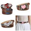 Handwoven Edges Adjustable Women Belt Vintage PU Leather Heart Accent Bohemian Goth Accessory