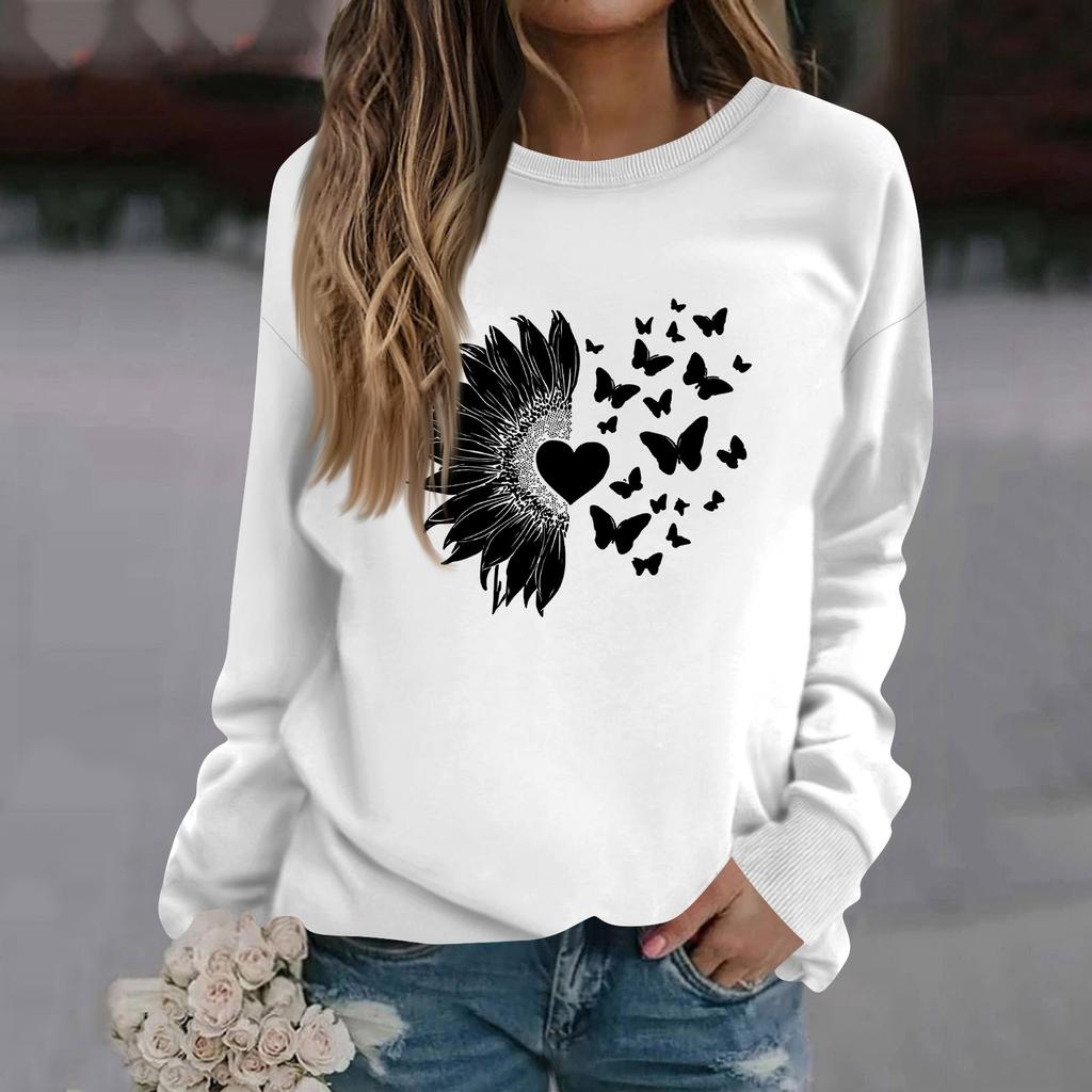 Женская модная повседневная толстовка с длинным рукавом и круглым вырезом с принтом