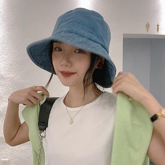 Denim Fisherman Hat Retro Style Unisex Sun Protection Basin Hat Flat Top Short Brim Solid Color Thin Bucket Hat