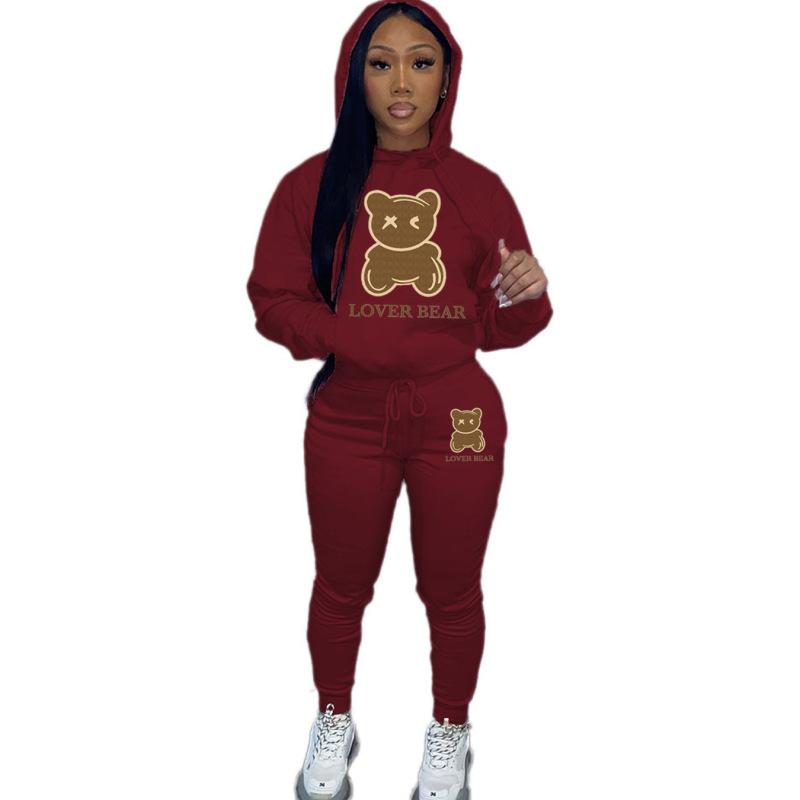 Hooded Sweatshirt Set Bear Head Print Sweatpants Sweatshirt Set