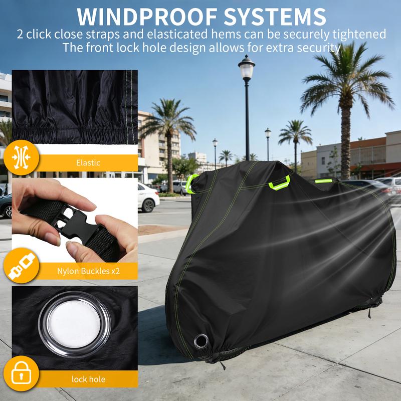 Bike Cover Waterproof Raincover Bike Cover 2/2.1/2.2M Outdoor Sunshine Cloth Bicycle Cover with Lock Hole & Reflective Strip