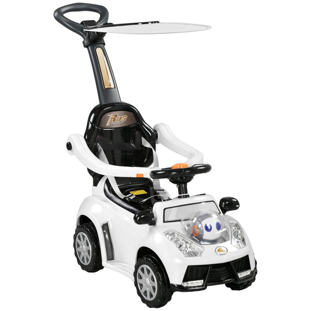 2-in-1 Slide Car, Removable Canopy, Lights, Music, Horn, Plastic and Metal, 96 x 39 x 90 cm, White/Black
