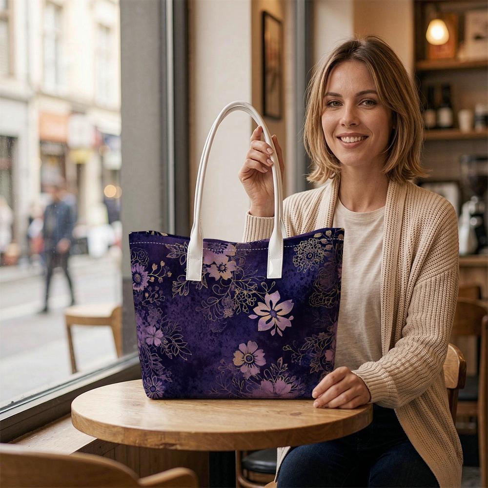 Purple Floral Women Casual Tote Bag Daily Handbag