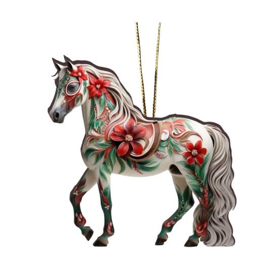 2D Horse Hanging Ornament Acrylic Flat Horse Decoration Christmas Tree Ornament for Horse Lovers Equestrian Gifts Holiday Decor
