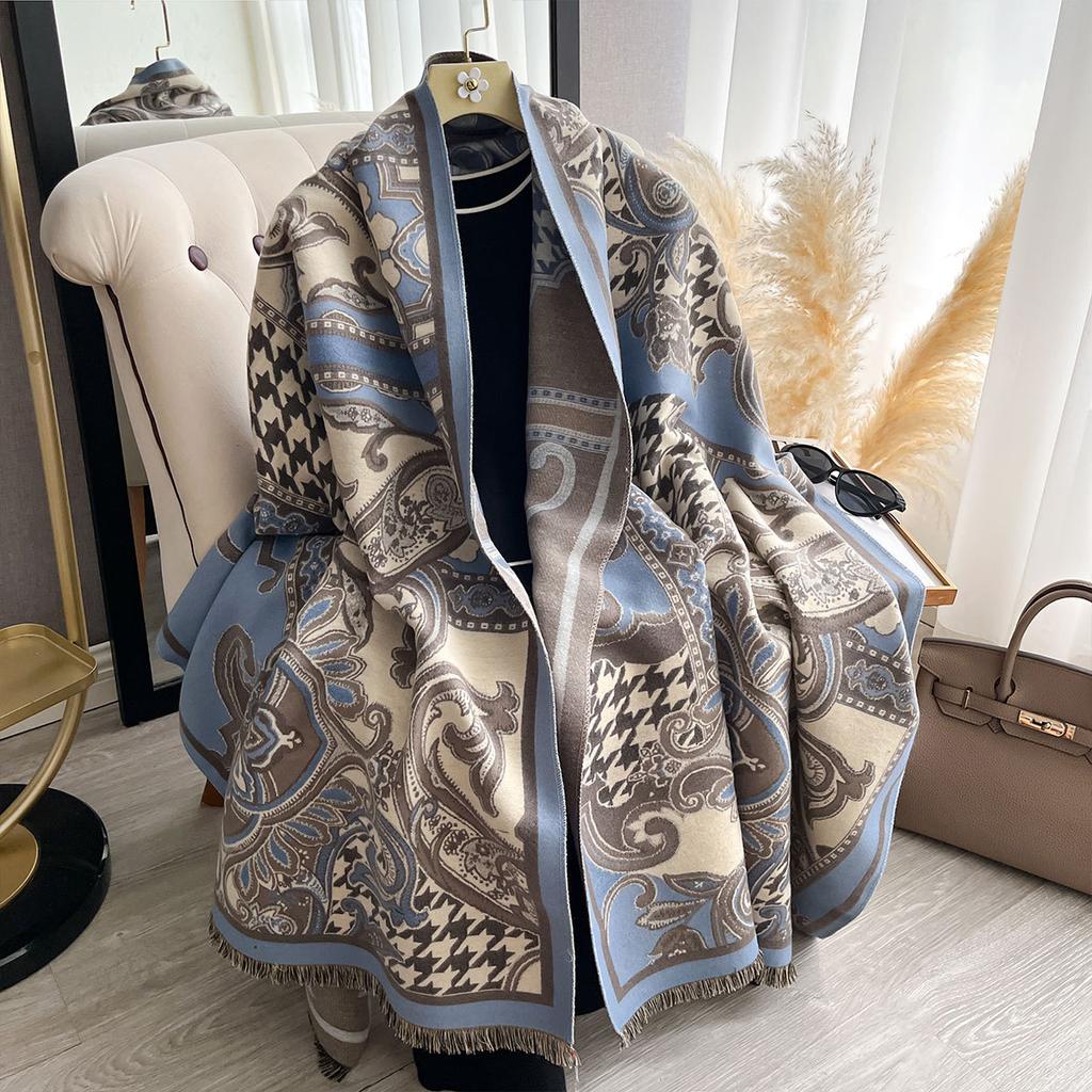 Classic Letter Thousand Bird Grid Imitation Cashmere Scarf Women'S Winter Thickened Double-Sided Air Conditioner Shawl Scarf Women