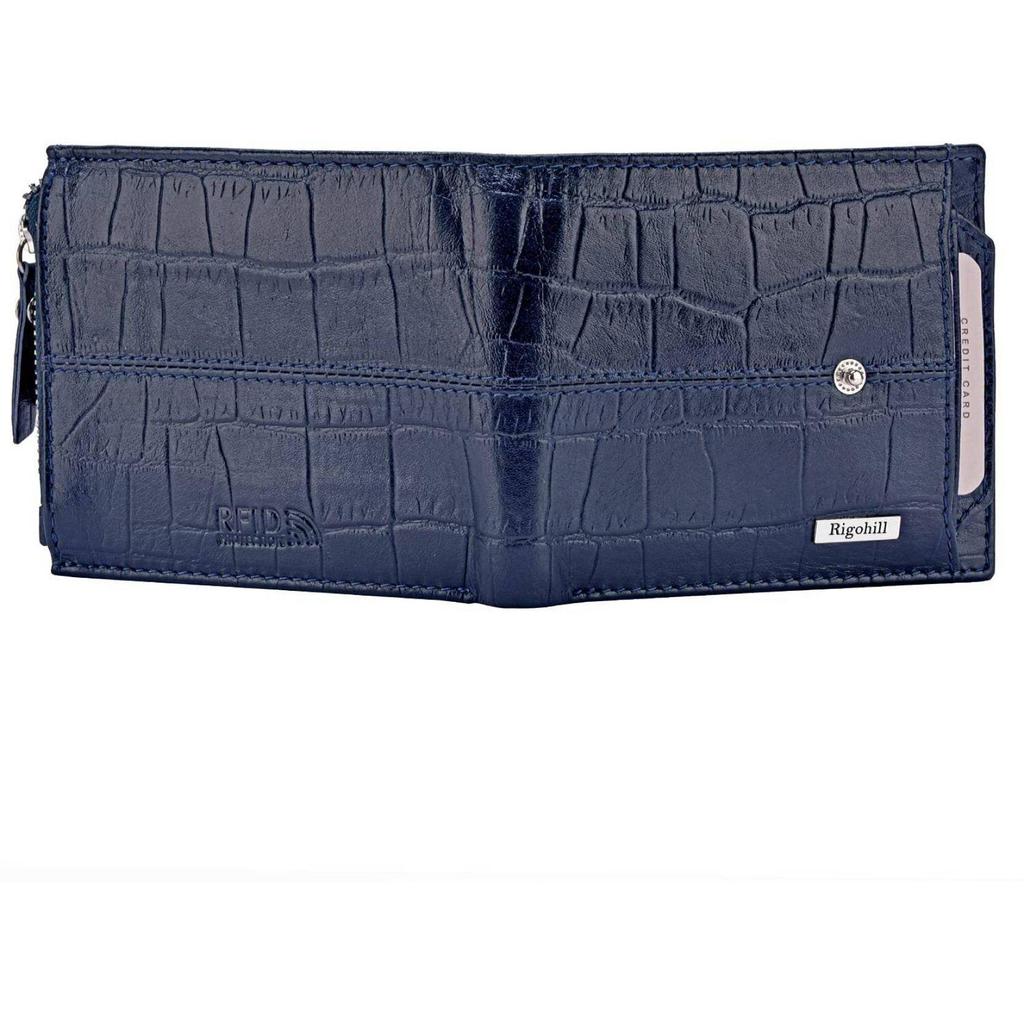 Мужской повседневный синий кошелек из натуральной кожи с RFID-меткой  (10 слотов для карт)