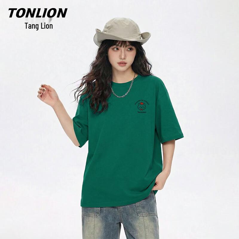 Женская хлопковая футболка TonLion свободного кроя с круглым вырезом и коротким рукавом