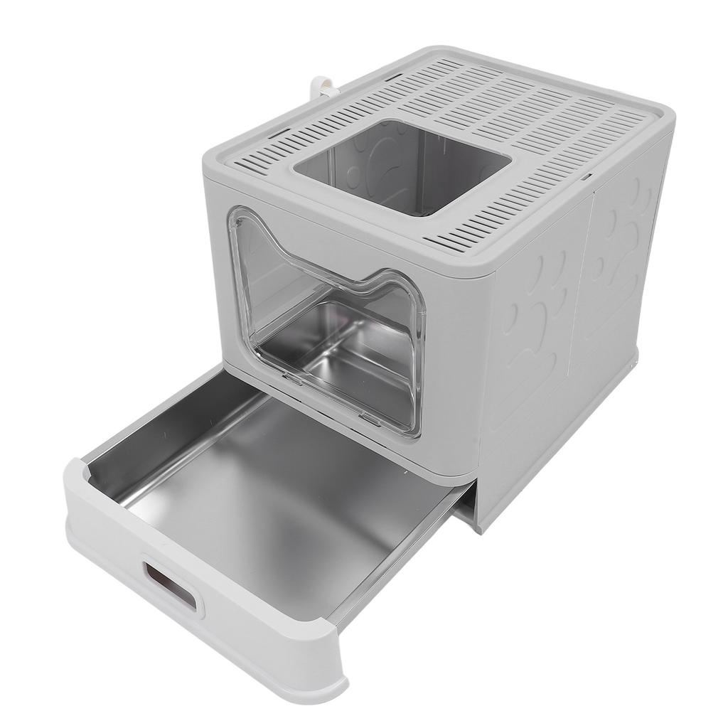 Enclosed Cat Litter Box Stainless Steel Large Drawer Style Odor Proof Anti Splashing Foldable Cat