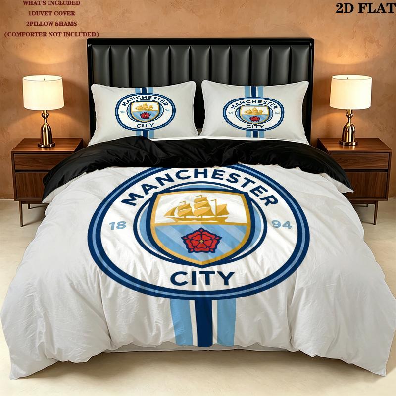 Manchester City Pattern Bedding Quilt Set  Home Decoration  Gift (1 * duvet cover + 2 * pillowcase  without core)