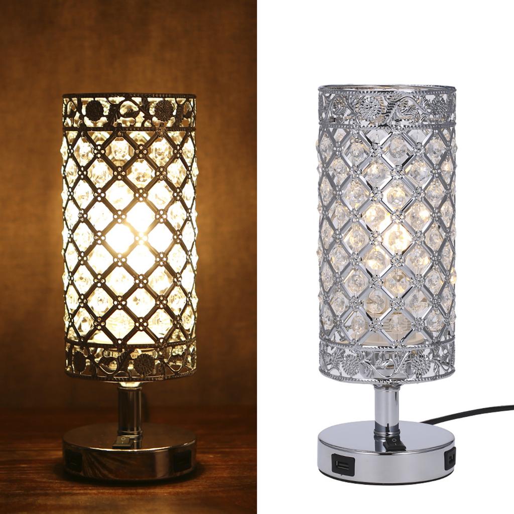Tomshine Crystal Bedside Table Lamp Decorative Desk Light with Dual USB Charging Port Modern