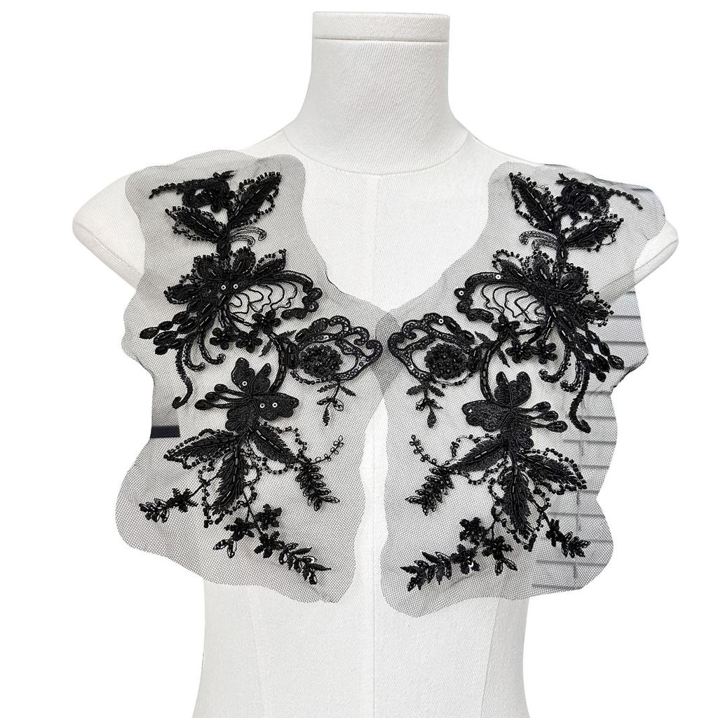 Black And White Three-Dimensional Bead Sequin Embroidery Applique Cloth Sticker Wedding Dress Dance Dress Decorative Accessories Diy Accessories