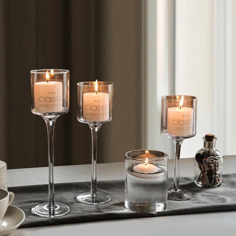 BEPAN Glass Candlestick European Romantic Candlelight Dinner High Foot Wedding Birthday Restaurant Water Floating Candle Cup