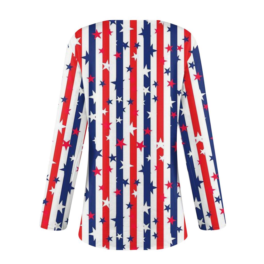 Женская модная повседневная футболка с длинными рукавами и круглым вырезом в честь Дня независимости, нестандартного цвета, футболка с длинными рукавами с принтом, топ